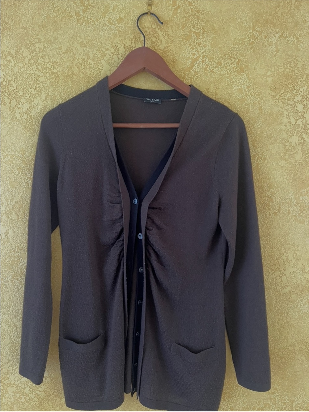 Tahari Chocolate Brown V-Neck Button Cardigan